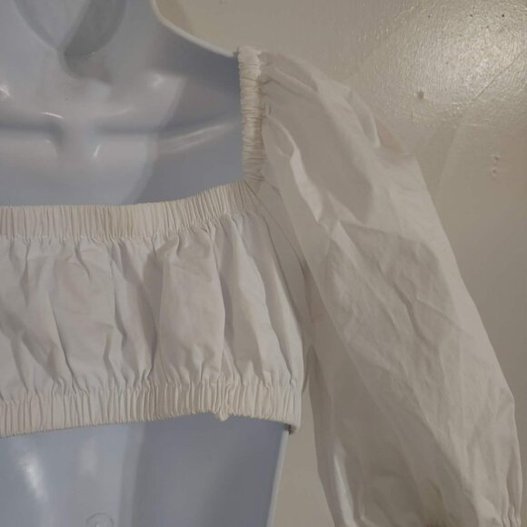 STAUD Carina Poplin Puff Sleeve Cutout Dress in White M - Picture 12 of 12